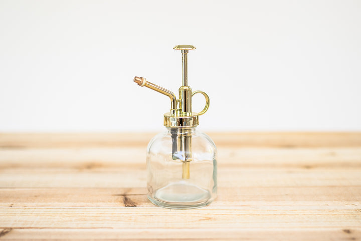 glass mister with gold colored pump